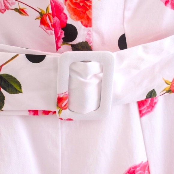 NEW! Floral & Polka Dot Belted Cut Out Back Mini Dress - Picture 11 of 12